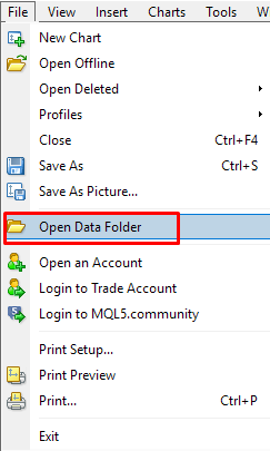 «File» — «Open Data Folder»